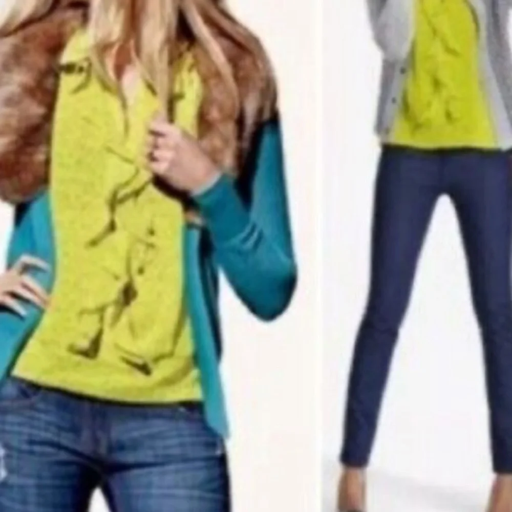 Cabi | Reign Ruffle Front Sleeveless Blouse Hi Low Hem Chartreuse #3071 - Picture 7 of 9